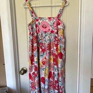 Floral Maxi Dress Size M, No Tag, Pink Red Yellow Boho Cottagecore Summer